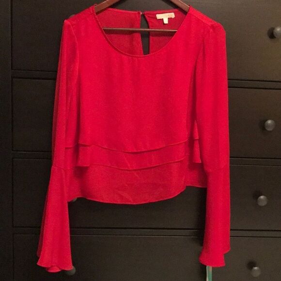 NWT GB - Bell Sleeve Red Crop Blouse - Juniors LG - Picture 1 of 8